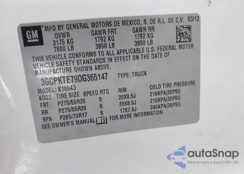 2013 Chevrolet Silverado 1500 Ltz z USA, uszkodzony, nr VIN 3GCPKTE79DG365147